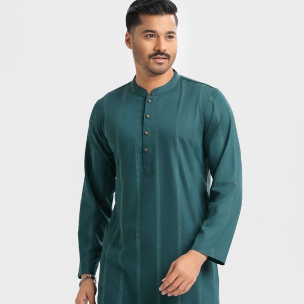Green Jacquard Slim Fitted Panjabi