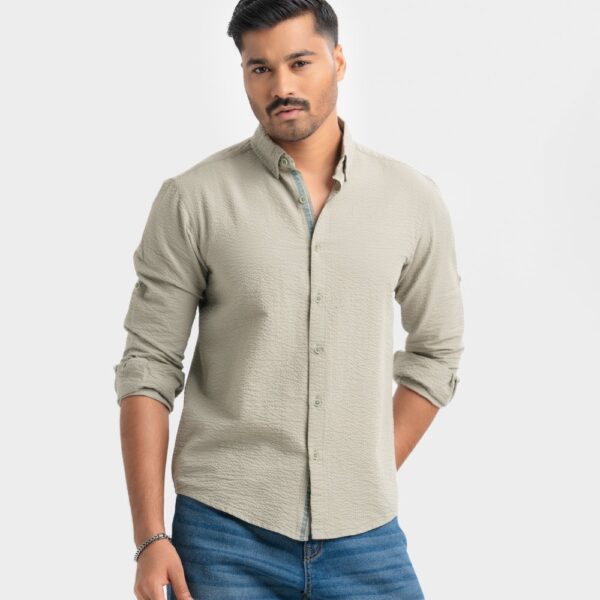 Olive Cotton Long Sleeve Casual Shirt